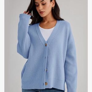 NWOT Illusory Blue Ribbed Knit Cardigan Sweater. Size Small